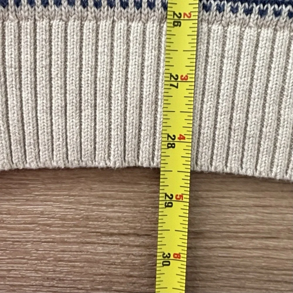 Mens Fair Isle Sweater‎ 100% Cotton Navy Blue Beige Sz L Grandpa Preppy Academia